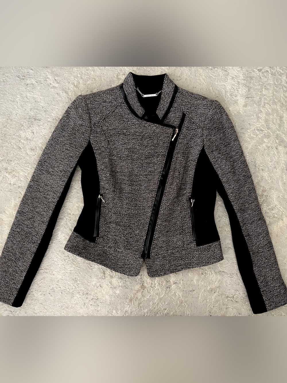 NWOT❗️White House Black Market Black & White Asymmetric Zip Tweed Jacket